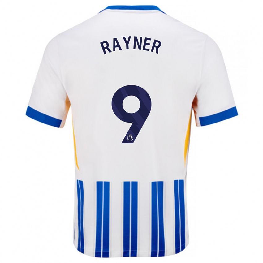 Niño Camiseta Rebecca Rayner #9 Blanco Azul Rayas 1ª Equipación 2024/25 La Camisa Chile