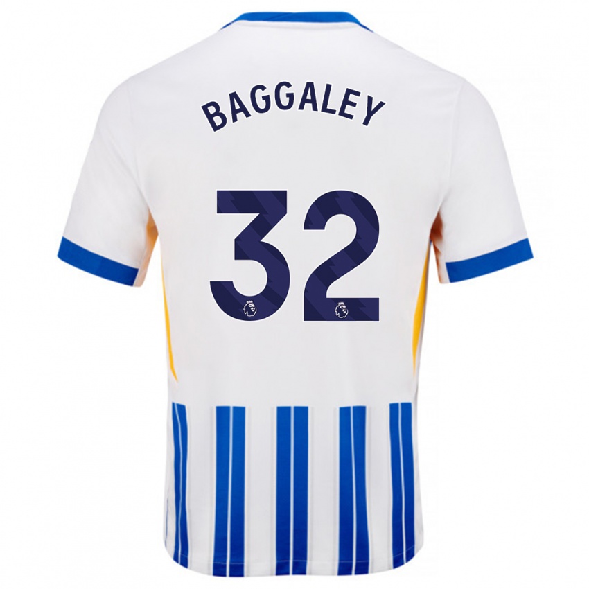 Niño Camiseta Sophie Baggaley #32 Blanco Azul Rayas 1ª Equipación 2024/25 La Camisa Chile