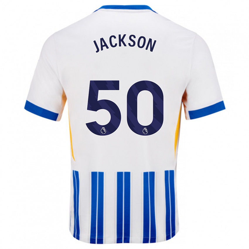 Niño Camiseta Ben Jackson #50 Blanco Azul Rayas 1ª Equipación 2024/25 La Camisa Chile