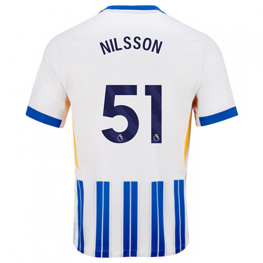 Niño Camiseta Casper Nilsson #51 Blanco Azul Rayas 1ª Equipación 2024/25 La Camisa Chile