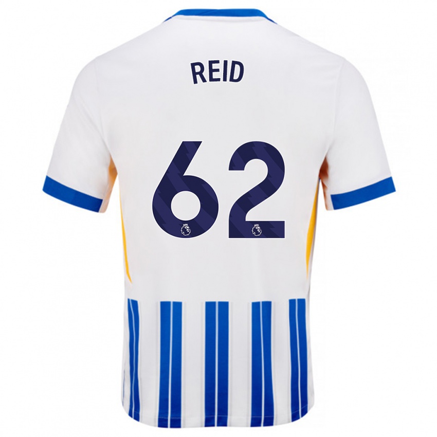 Niño Camiseta Tommy Reid #62 Blanco Azul Rayas 1ª Equipación 2024/25 La Camisa Chile