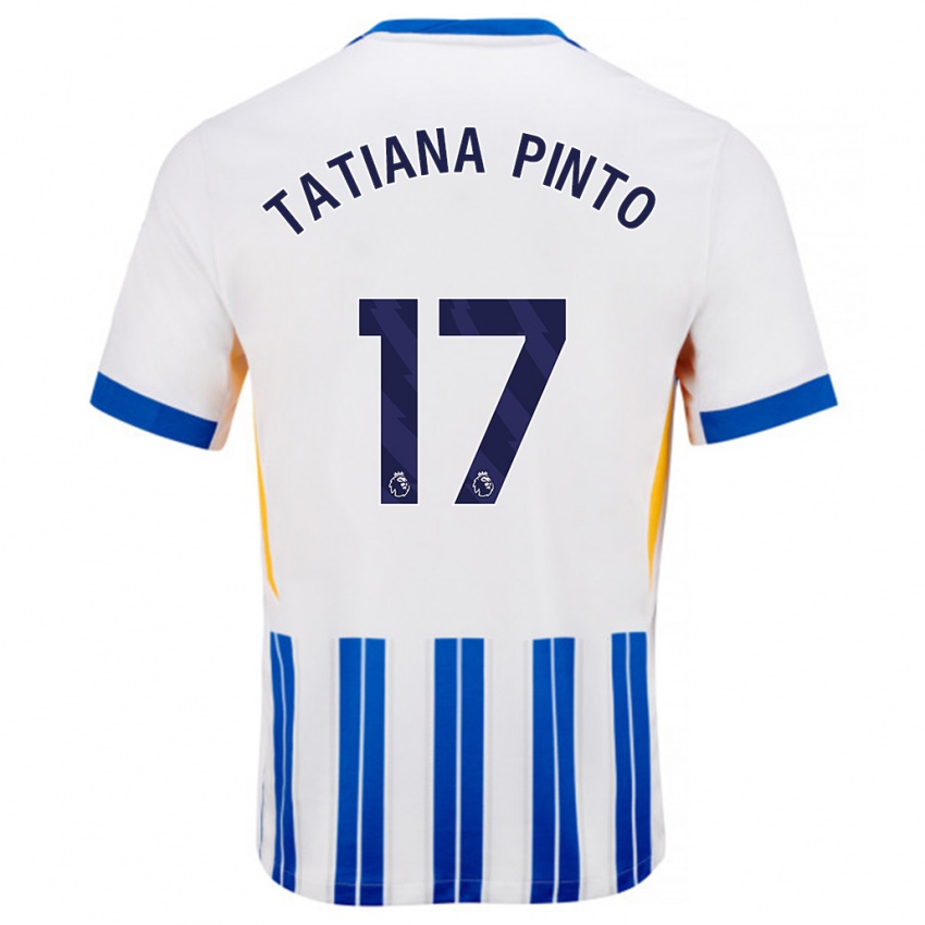 Niño Camiseta Tatiana Vanessa Ferreira Pinto #17 Blanco Azul Rayas 1ª Equipación 2024/25 La Camisa Chile