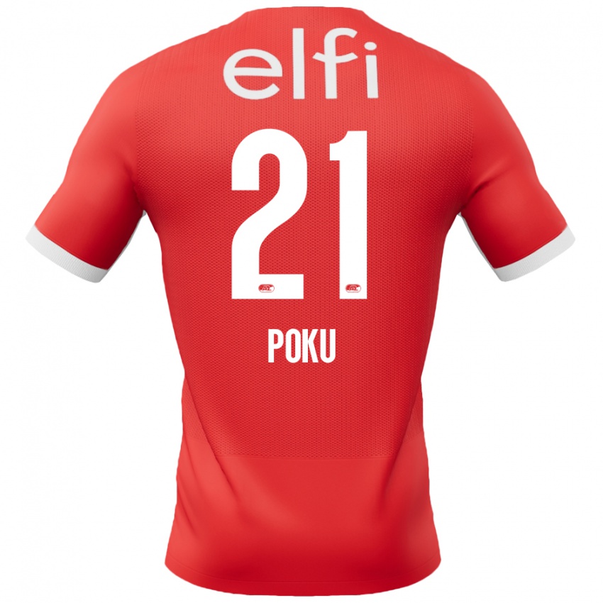 Niño Camiseta Ernest Poku #21 Rojo Blanco 1ª Equipación 2024/25 La Camisa Chile