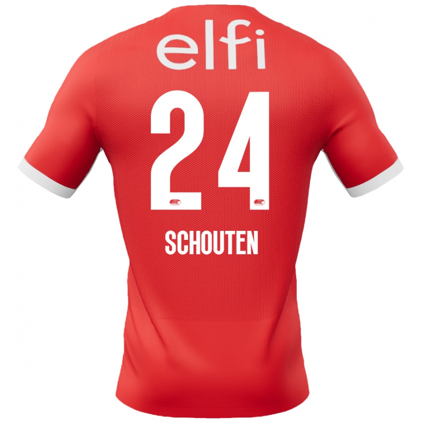 Niño Camiseta Lewis Schouten #24 Rojo Blanco 1ª Equipación 2024/25 La Camisa Chile