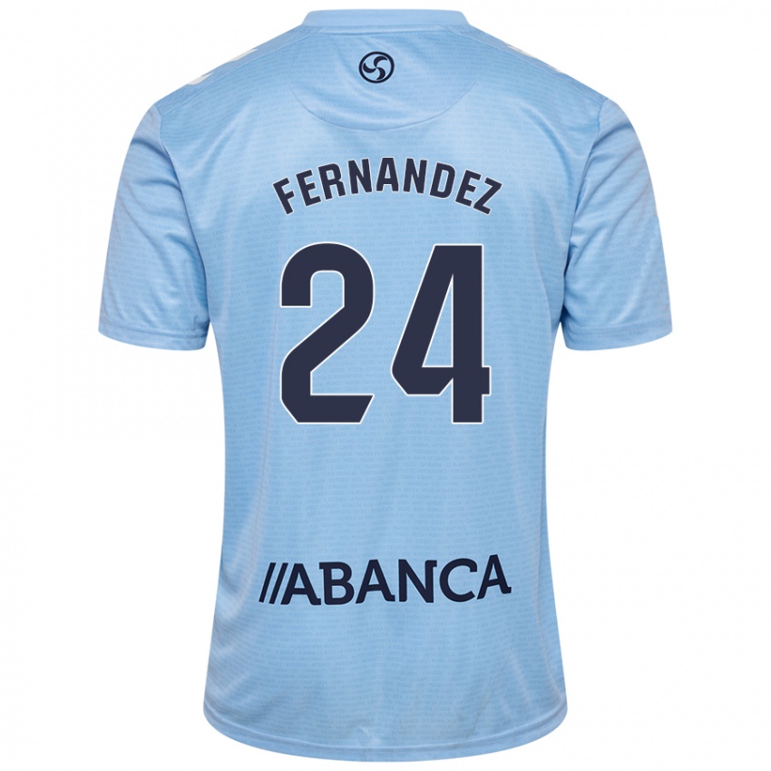 Niño Camiseta César Fernández #24 Azul Cielo 1ª Equipación 2024/25 La Camisa Chile