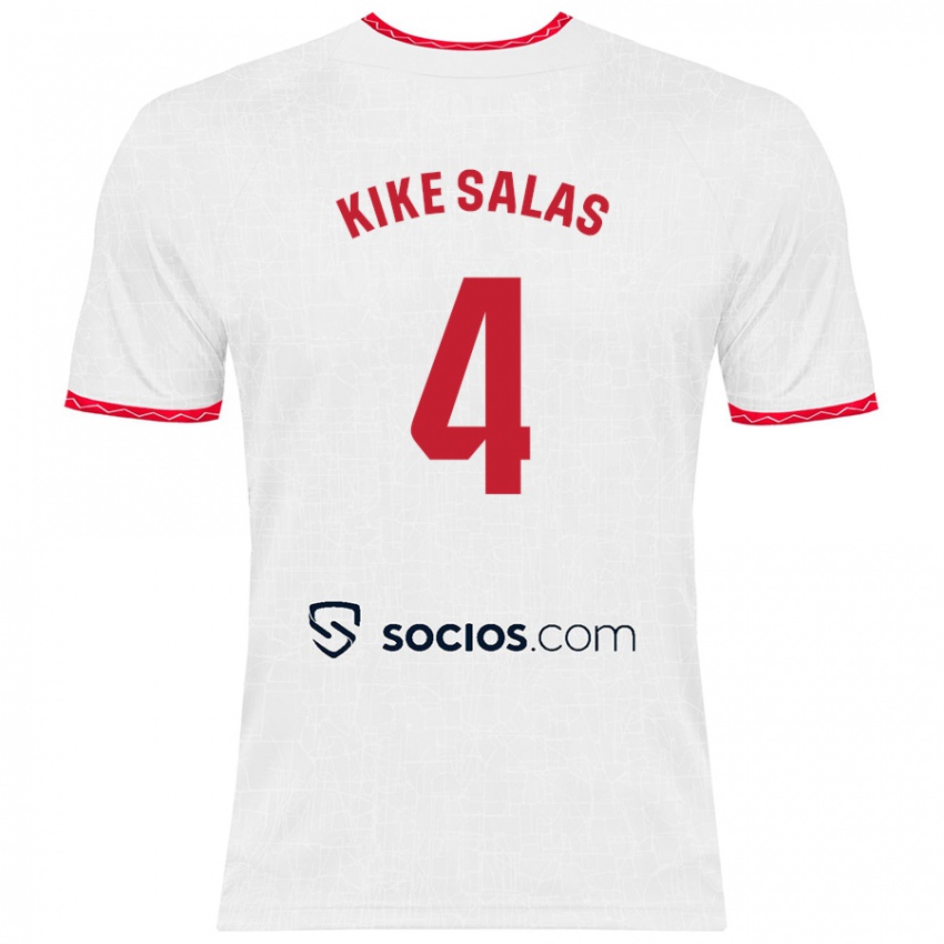 Niño Camiseta Kike Salas #4 Blanco Rojo 1ª Equipación 2024/25 La Camisa Chile