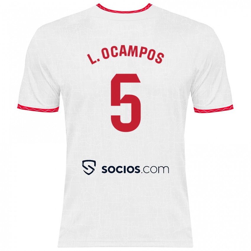 Niño Camiseta Lucas Ocampos #5 Blanco Rojo 1ª Equipación 2024/25 La Camisa Chile