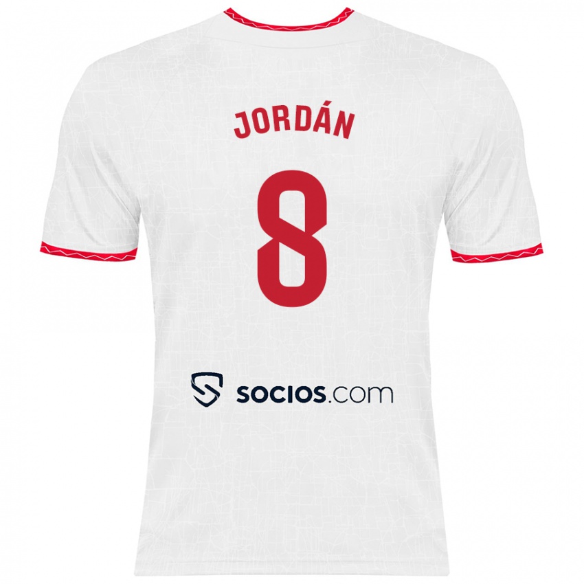 Niño Camiseta Joan Jordán #8 Blanco Rojo 1ª Equipación 2024/25 La Camisa Chile