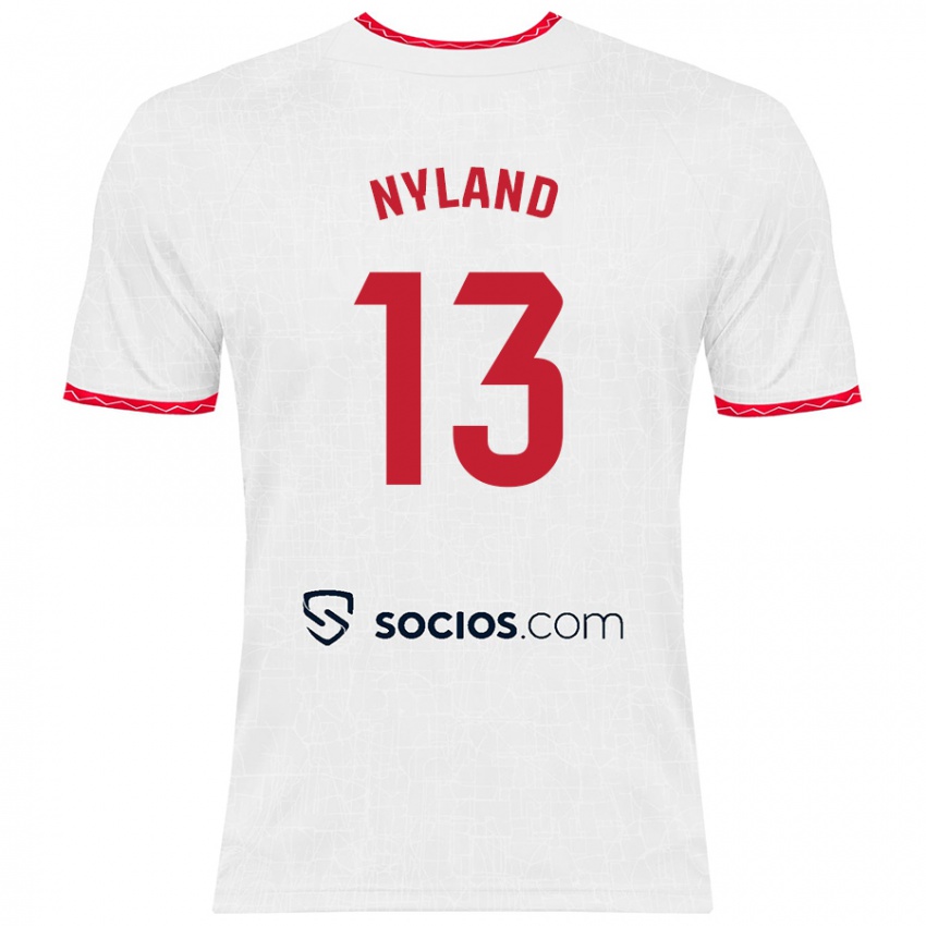 Niño Camiseta Ørjan Nyland #13 Blanco Rojo 1ª Equipación 2024/25 La Camisa Chile