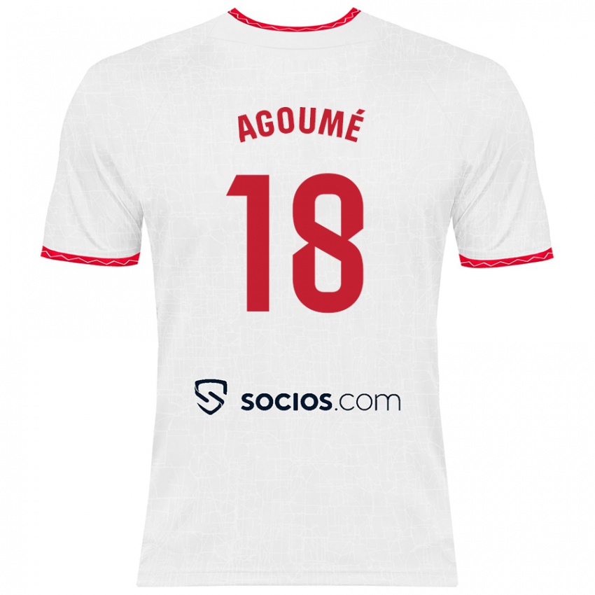 Niño Camiseta Lucien Agoume #18 Blanco Rojo 1ª Equipación 2024/25 La Camisa Chile