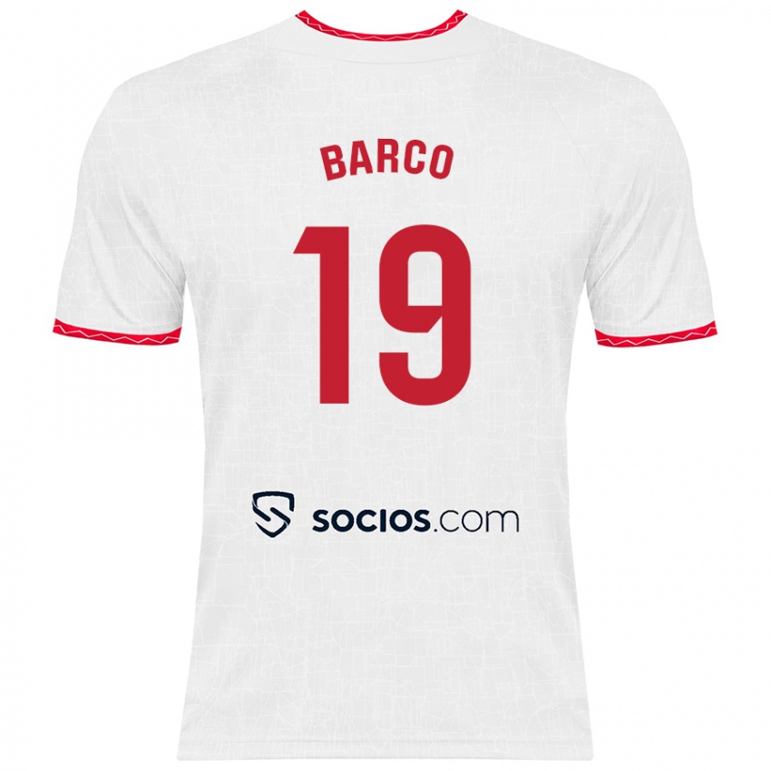 Niño Camiseta Valentin Barco #19 Blanco Rojo 1ª Equipación 2024/25 La Camisa Chile