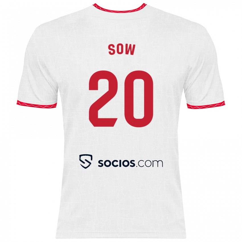 Niño Camiseta Djibril Sow #20 Blanco Rojo 1ª Equipación 2024/25 La Camisa Chile