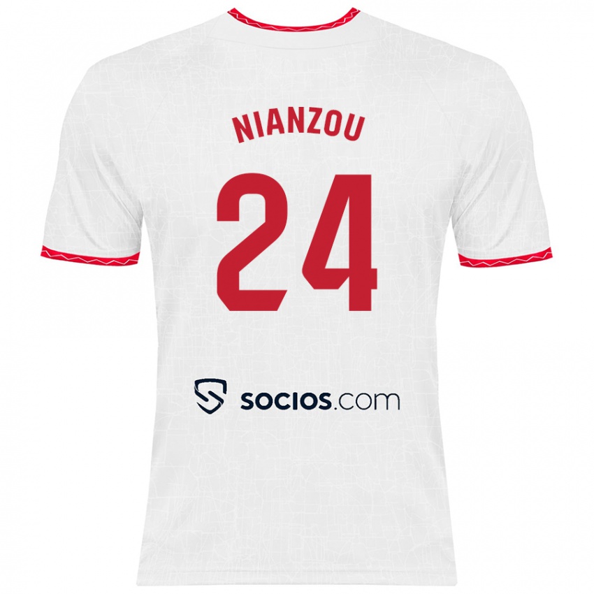 Niño Camiseta Tanguy Nianzou #24 Blanco Rojo 1ª Equipación 2024/25 La Camisa Chile