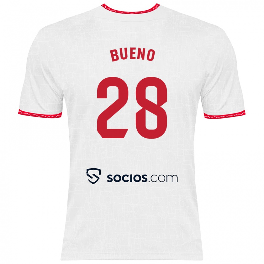 Niño Camiseta Manu Bueno #28 Blanco Rojo 1ª Equipación 2024/25 La Camisa Chile