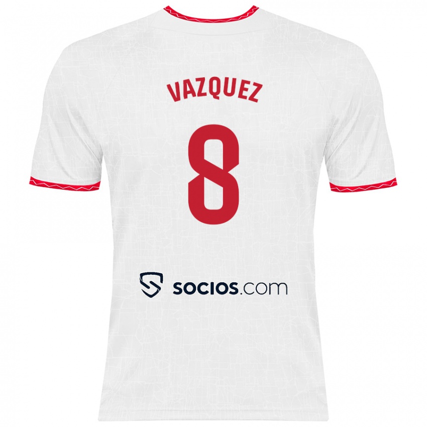 Niño Camiseta Manolo Vázquez #8 Blanco Rojo 1ª Equipación 2024/25 La Camisa Chile