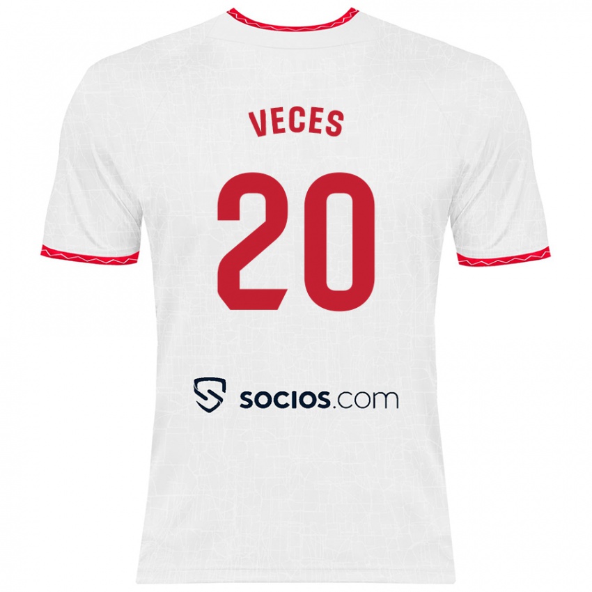 Niño Camiseta Sergio Veces #20 Blanco Rojo 1ª Equipación 2024/25 La Camisa Chile