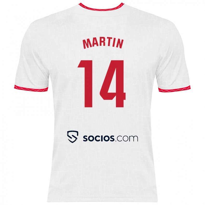 Niño Camiseta Nazareth Martín #14 Blanco Rojo 1ª Equipación 2024/25 La Camisa Chile