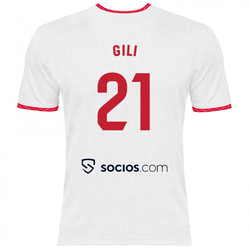 Niño Camiseta Gemma Gili #21 Blanco Rojo 1ª Equipación 2024/25 La Camisa Chile