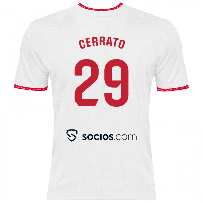 Niño Camiseta Alba Cerrato Izquierdo #29 Blanco Rojo 1ª Equipación 2024/25 La Camisa Chile