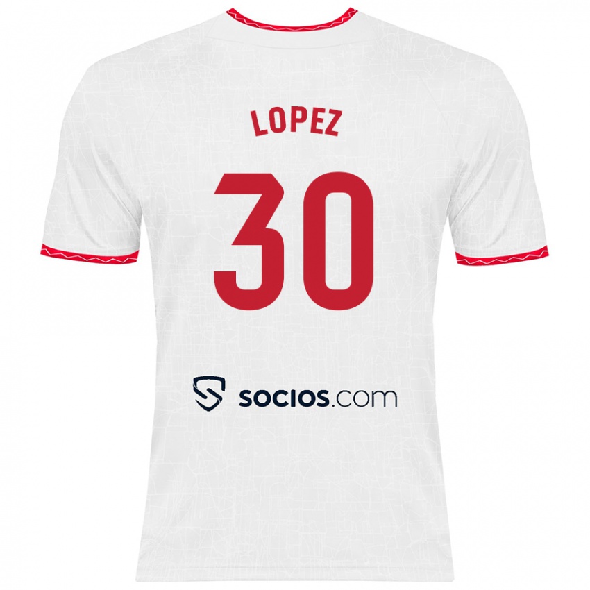 Niño Camiseta Alba López #30 Blanco Rojo 1ª Equipación 2024/25 La Camisa Chile