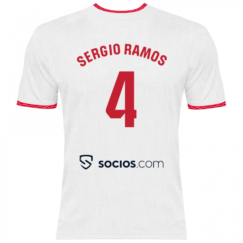 Niño Camiseta Sergio Ramos #4 Blanco Rojo 1ª Equipación 2024/25 La Camisa Chile