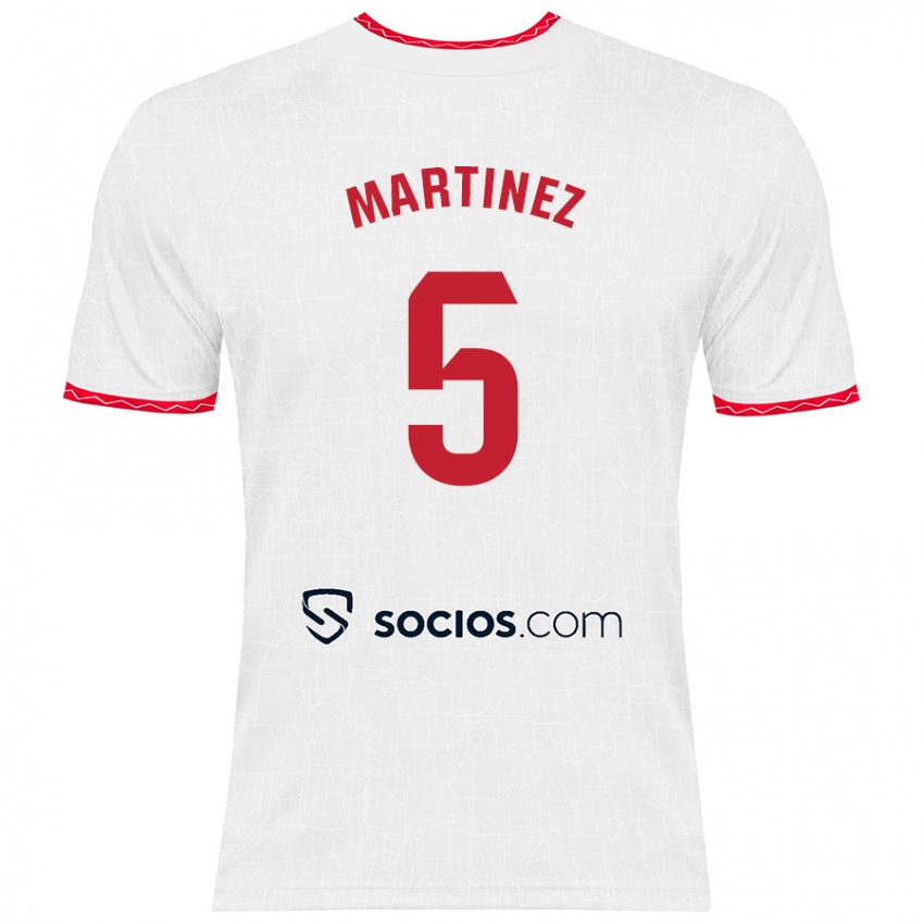 Niño Camiseta Sergio Martínez #5 Blanco Rojo 1ª Equipación 2024/25 La Camisa Chile