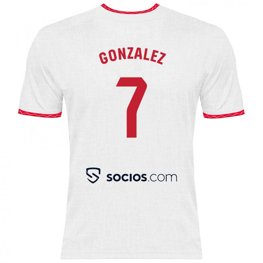 Niño Camiseta Juan González #7 Blanco Rojo 1ª Equipación 2024/25 La Camisa Chile