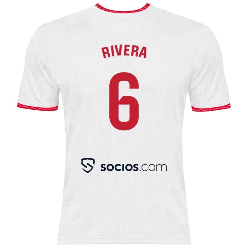 Niño Camiseta Pablo Rivera #6 Blanco Rojo 1ª Equipación 2024/25 La Camisa Chile