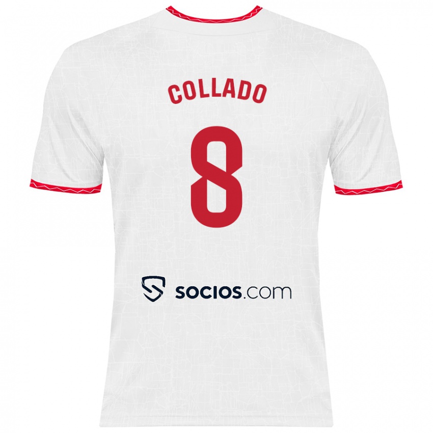 Niño Camiseta Alberto Collado #8 Blanco Rojo 1ª Equipación 2024/25 La Camisa Chile