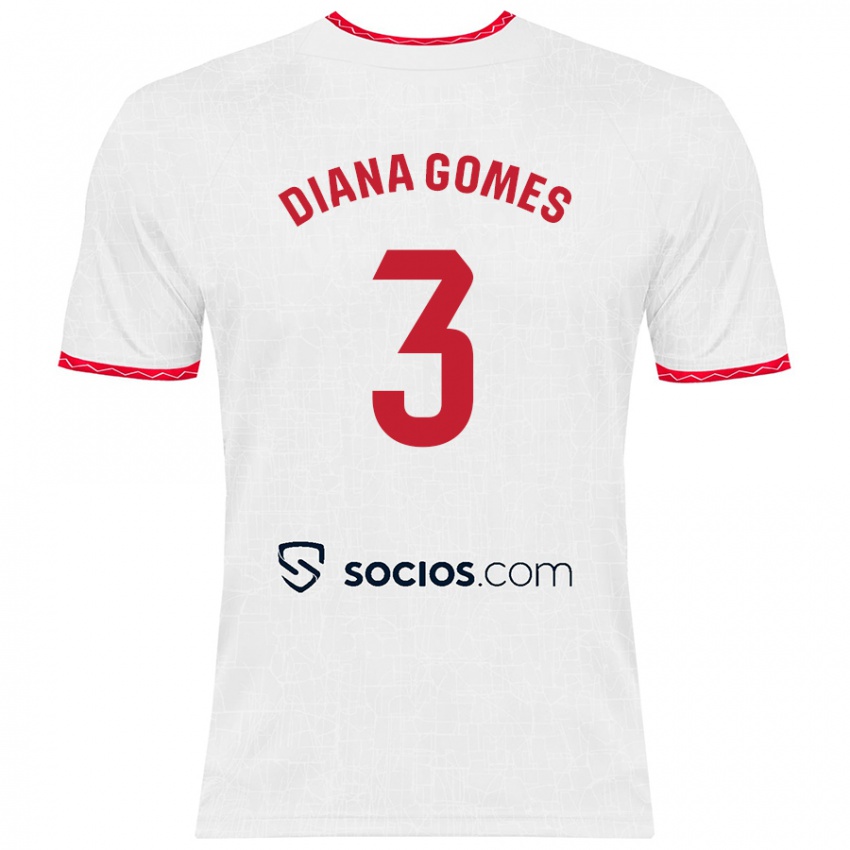 Niño Camiseta Diana Catarina Ribeiro Gomes #3 Blanco Rojo 1ª Equipación 2024/25 La Camisa Chile