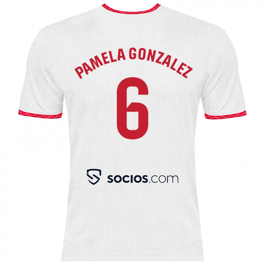 Niño Camiseta Cinthia Pamela González Medina #6 Blanco Rojo 1ª Equipación 2024/25 La Camisa Chile