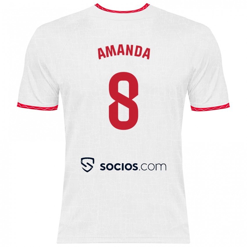 Niño Camiseta Amanda Sampedro Bustos #8 Blanco Rojo 1ª Equipación 2024/25 La Camisa Chile