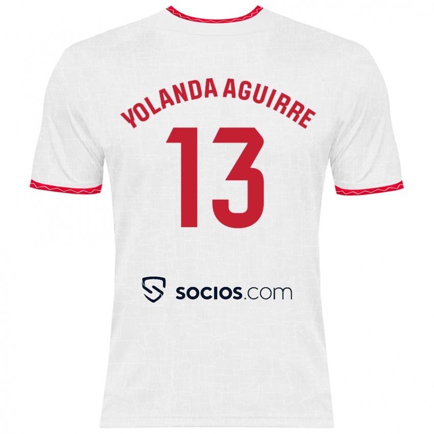 Niño Camiseta Yolanda Aguirre Gutiérrez #13 Blanco Rojo 1ª Equipación 2024/25 La Camisa Chile