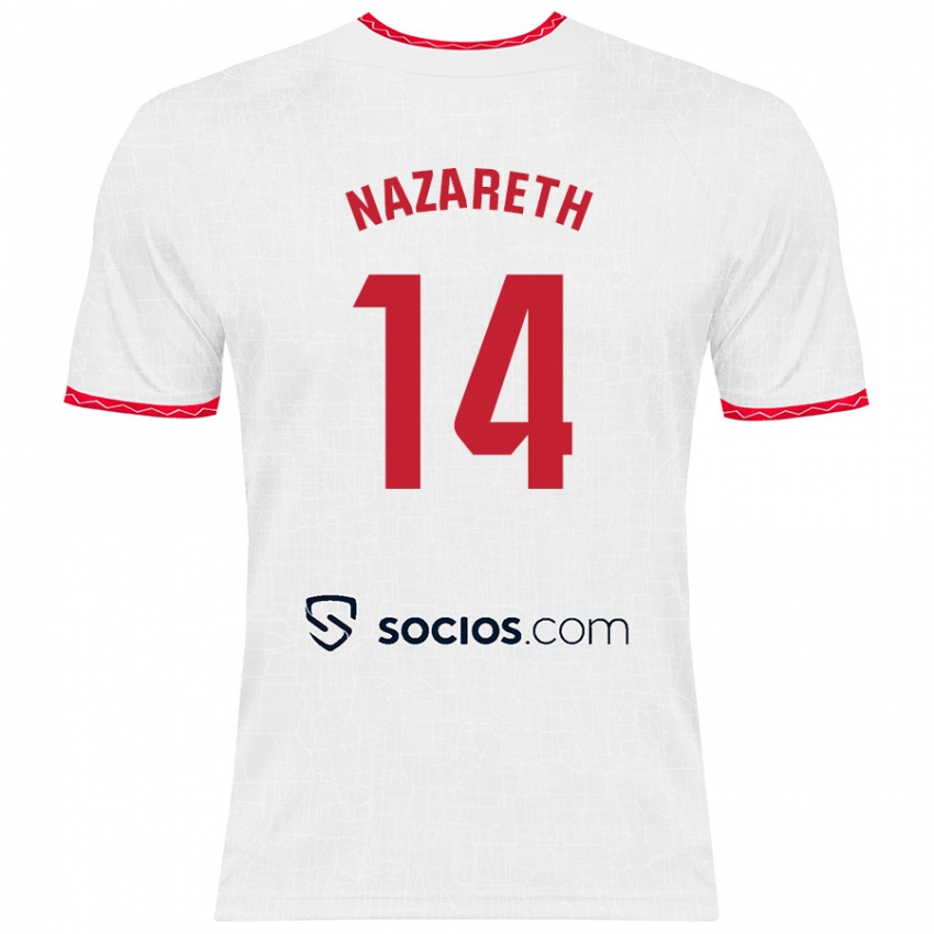 Niño Camiseta Nazaret Martín #14 Blanco Rojo 1ª Equipación 2024/25 La Camisa Chile