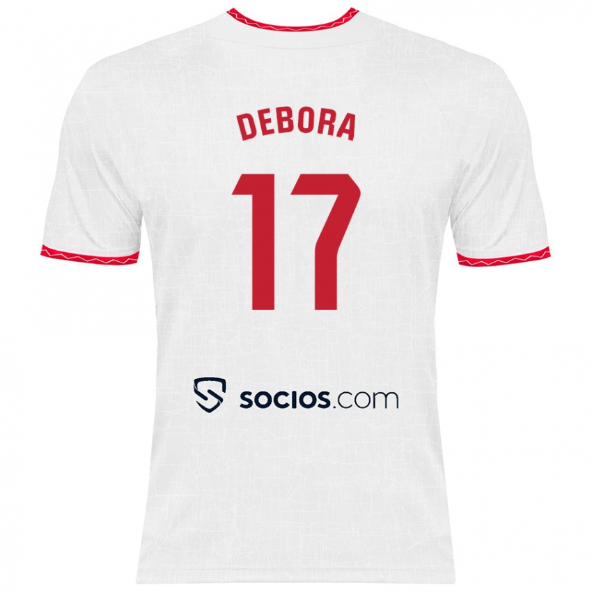 Niño Camiseta Débora García Mateo #17 Blanco Rojo 1ª Equipación 2024/25 La Camisa Chile