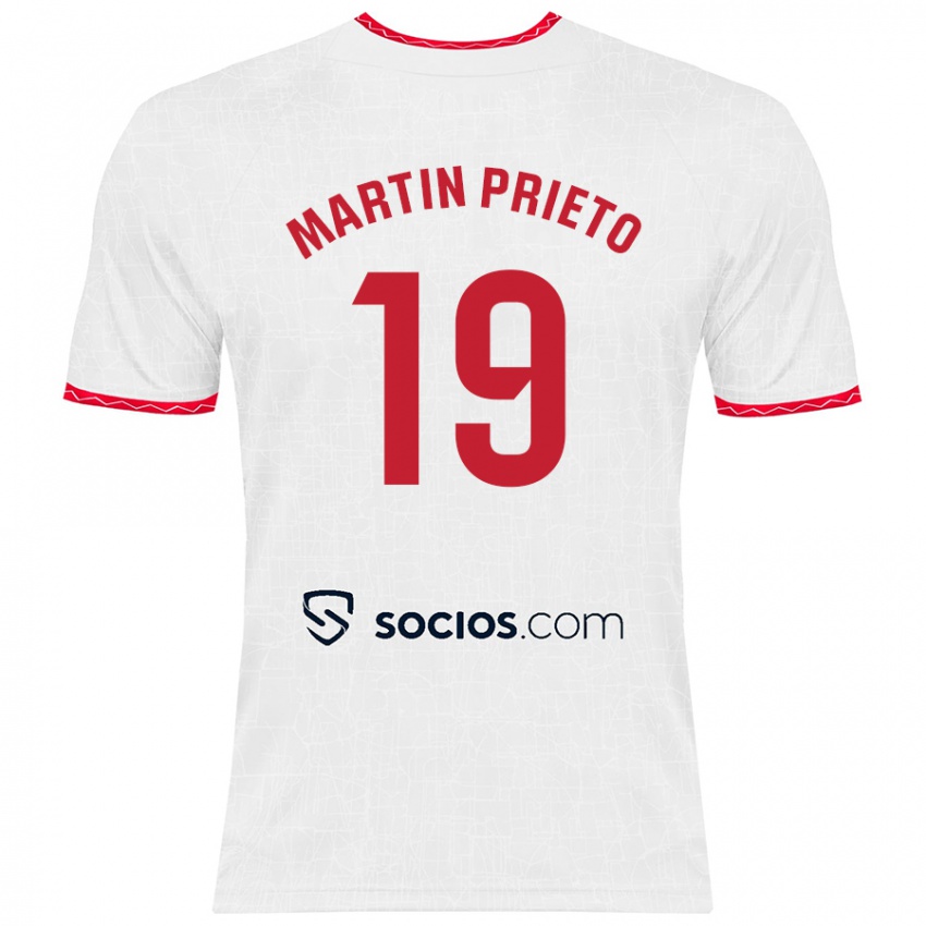 Niño Camiseta Cristina Martín-Prieto Gutiérrez #19 Blanco Rojo 1ª Equipación 2024/25 La Camisa Chile