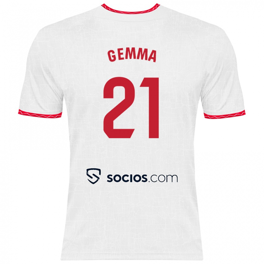 Niño Camiseta Gemma Gili Giner #21 Blanco Rojo 1ª Equipación 2024/25 La Camisa Chile