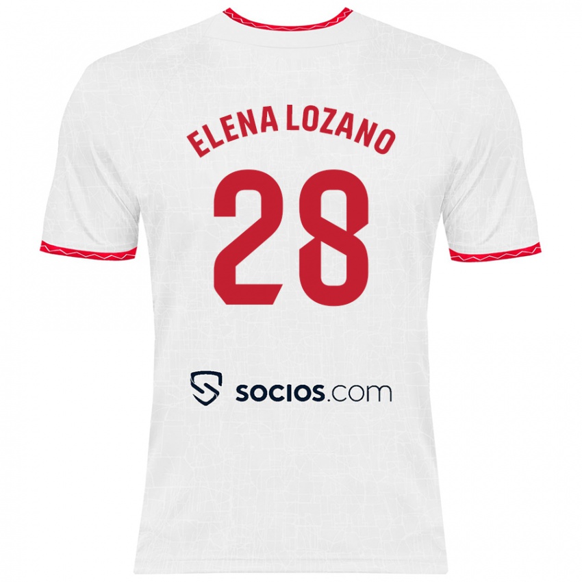 Niño Camiseta Elena Lozano Gallego #28 Blanco Rojo 1ª Equipación 2024/25 La Camisa Chile