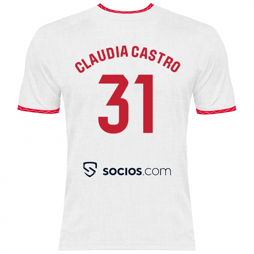 Niño Camiseta Claudia Castro Romero #31 Blanco Rojo 1ª Equipación 2024/25 La Camisa Chile