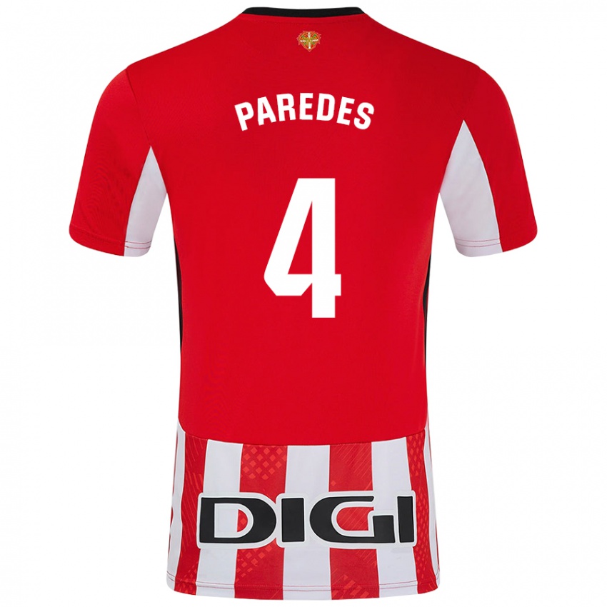 Niño Camiseta Aitor Paredes #4 Rojo Blanco 1ª Equipación 2024/25 La Camisa Chile