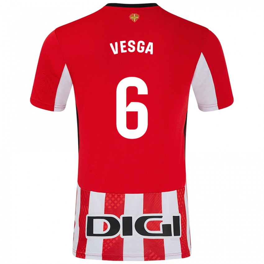 Niño Camiseta Mikel Vesga #6 Rojo Blanco 1ª Equipación 2024/25 La Camisa Chile