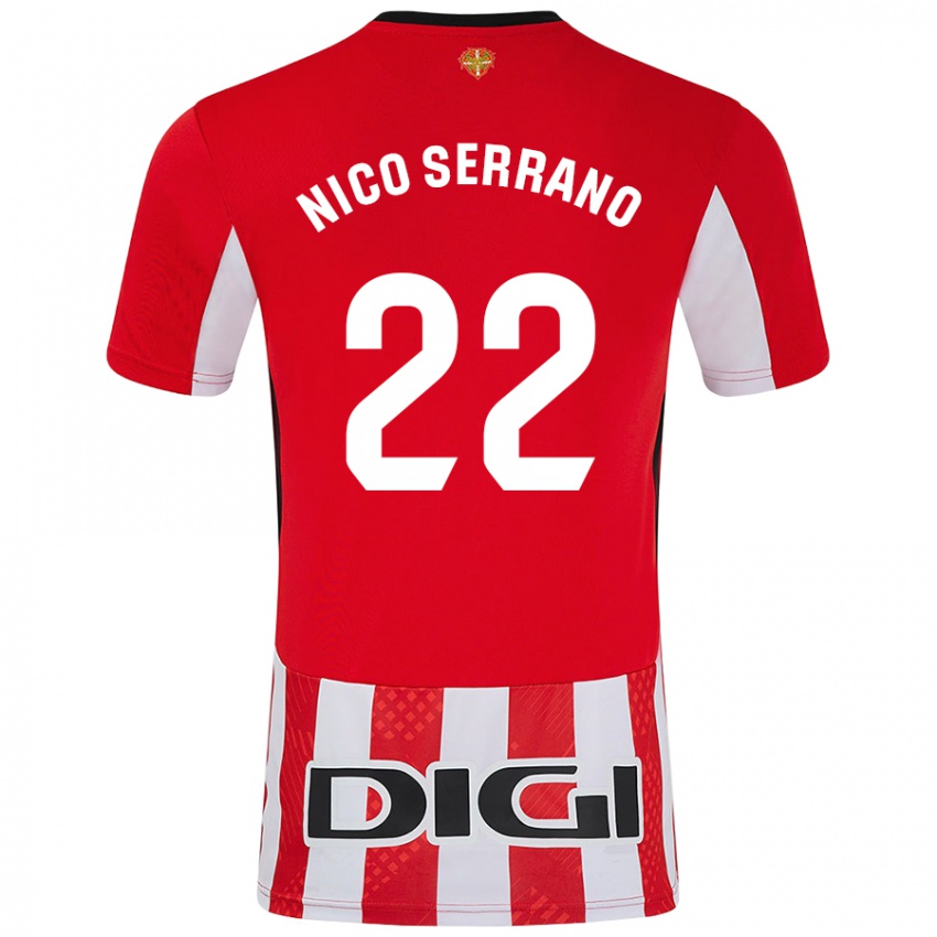 Niño Camiseta Nico Serrano #22 Rojo Blanco 1ª Equipación 2024/25 La Camisa Chile