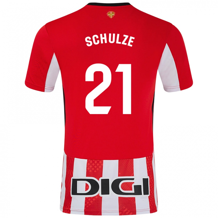 Niño Camiseta Bibiane Schulze #21 Rojo Blanco 1ª Equipación 2024/25 La Camisa Chile