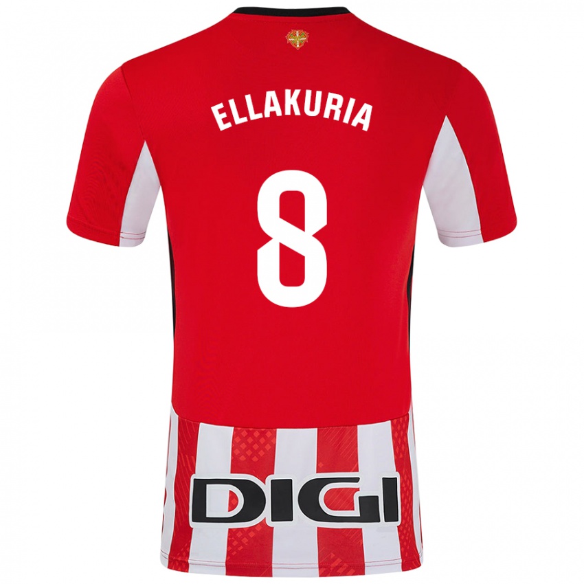 Niño Camiseta Eneko Ellakuria #8 Rojo Blanco 1ª Equipación 2024/25 La Camisa Chile