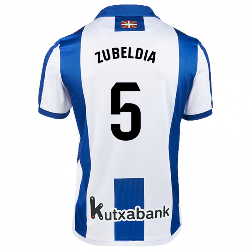 Niño Camiseta Igor Zubeldia #5 Blanco Azul 1ª Equipación 2024/25 La Camisa Chile