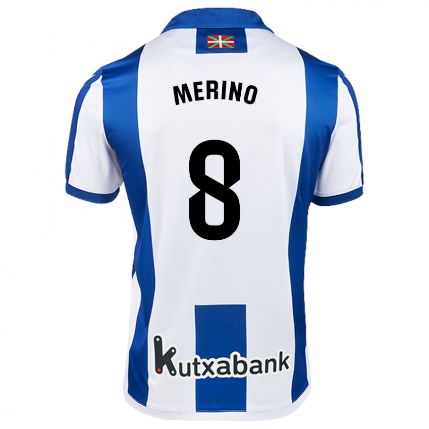 Niño Camiseta Mikel Merino #8 Blanco Azul 1ª Equipación 2024/25 La Camisa Chile