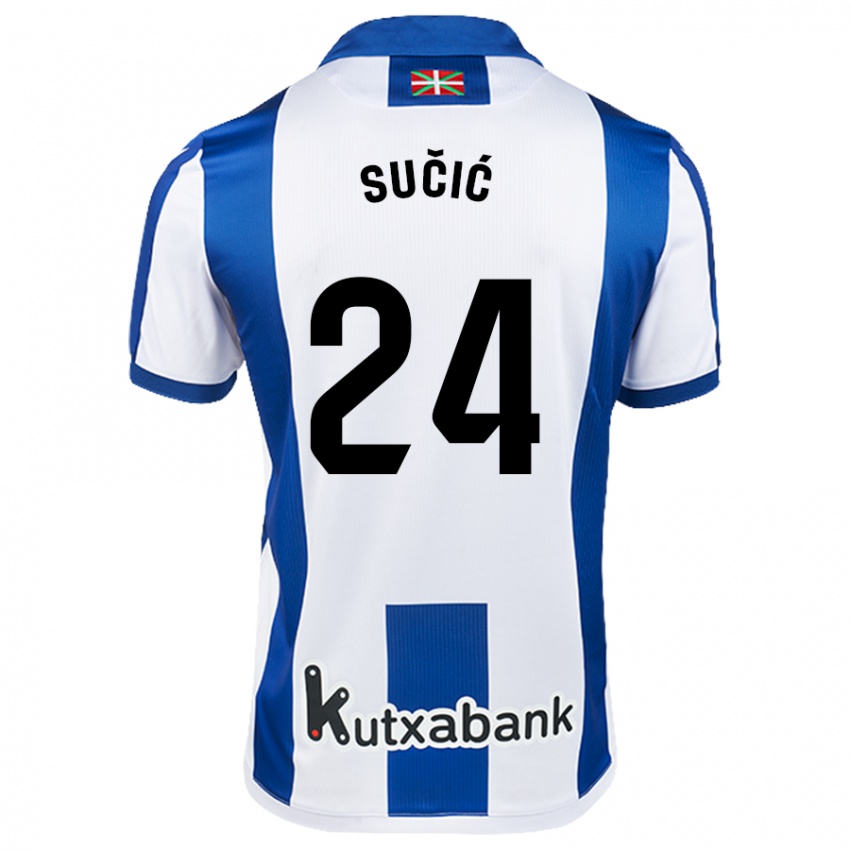 Niño Camiseta Luka Sucic #24 Blanco Azul 1ª Equipación 2024/25 La Camisa Chile