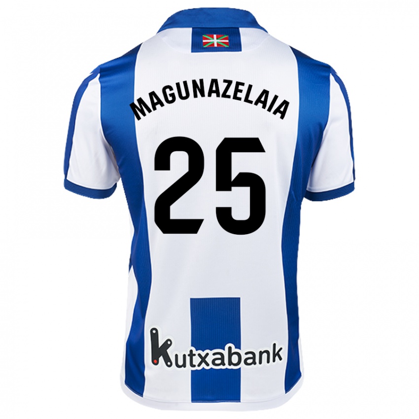 Niño Camiseta Jon Magunazelaia #25 Blanco Azul 1ª Equipación 2024/25 La Camisa Chile