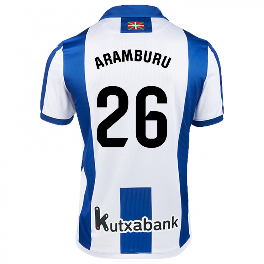 Niño Camiseta Jon Aramburu #26 Blanco Azul 1ª Equipación 2024/25 La Camisa Chile