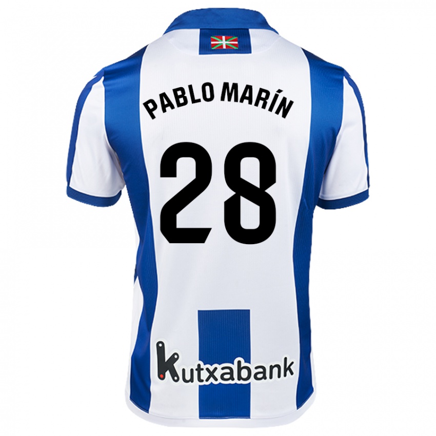 Niño Camiseta Pablo Marín #28 Blanco Azul 1ª Equipación 2024/25 La Camisa Chile